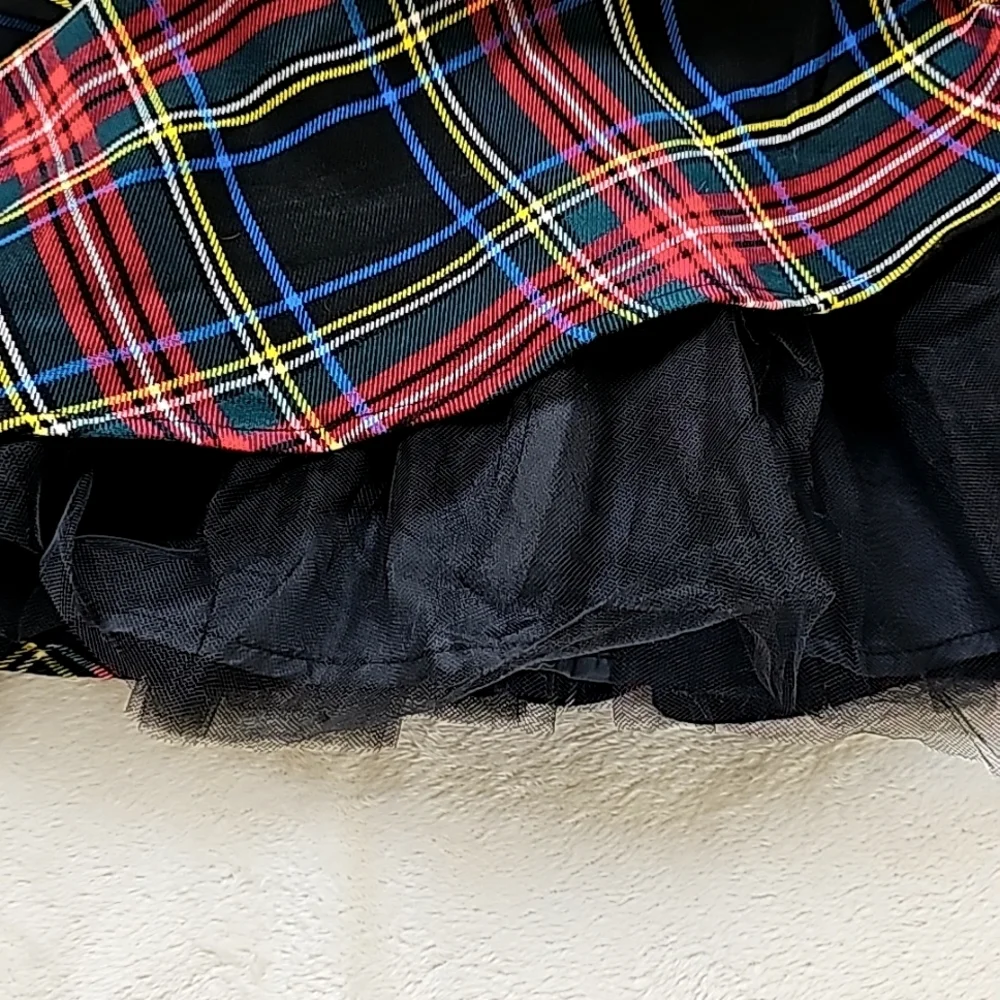 HARAJUKU MINI | NWT! Plaid Square Neck Mini Dress with Tiered Ruffle Skirt